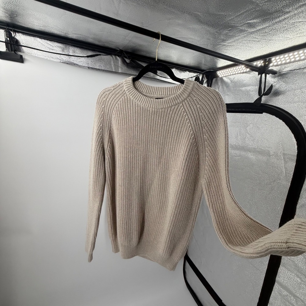 Quince Organic Cotton Shaker Stitch Crewneck Sweater Oatmeal Beige Mens Medium